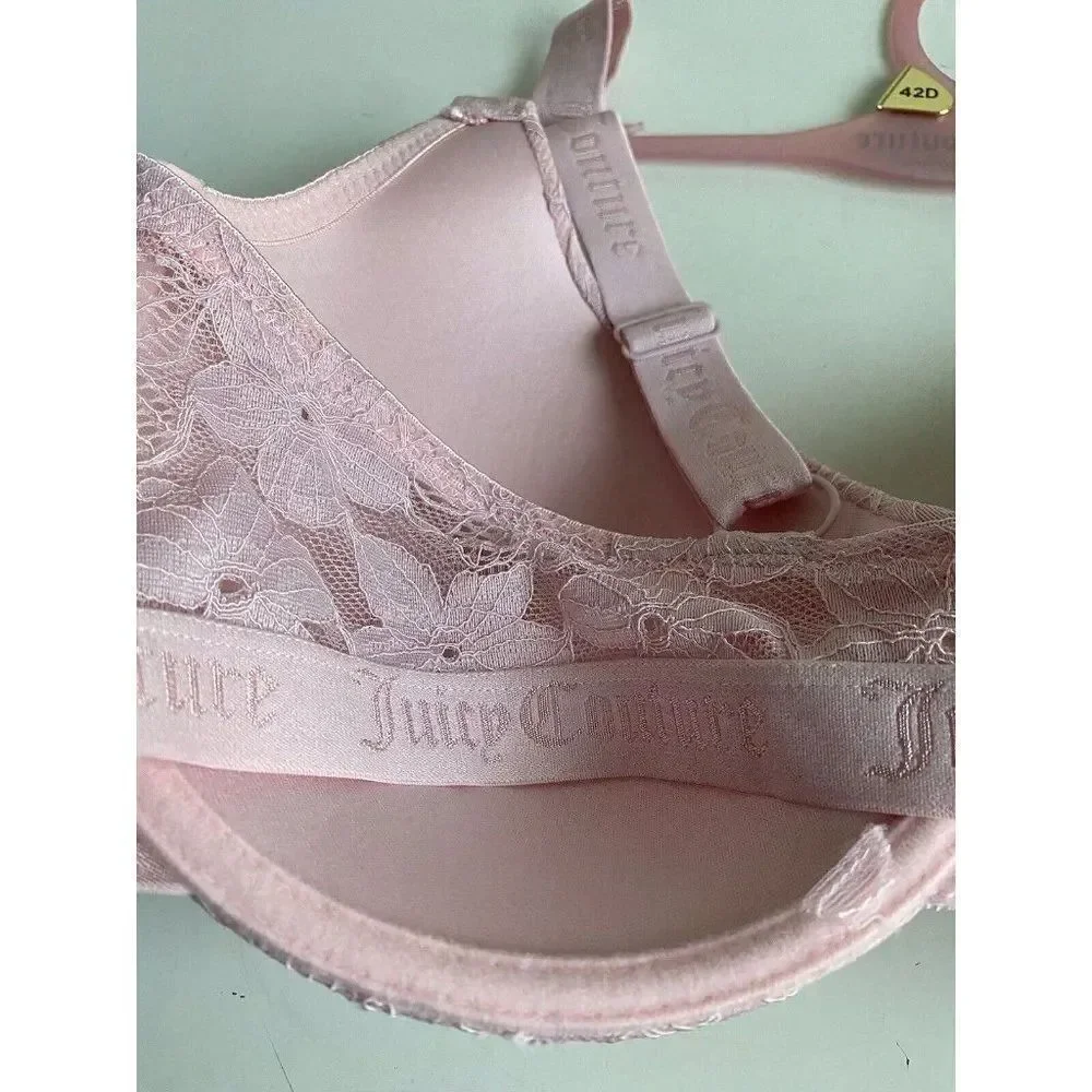 Juicy Couture Sexy T-Shirt Bra Glam Lace Sz 42D Smoky Pink Underwire JC6913E NEW